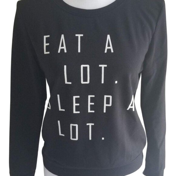Wildfox Womens Sweatshirt Black "Eat A Lot Sleep A Lot" Graphic Pullover - Picture 1 of 3